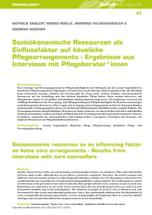 Vorschauseite 1: Sozioökonomische Ressourcen als Einflussfaktor auf häusliche Pflegearrangements - Ergebnisse aus Interviews mit Pflegeberater*innen