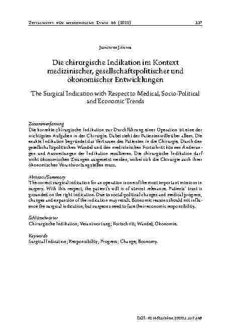 Vorschauseite 1: Die chirurgische Indikation im Kontext medizinischer, gesellschaftspolitischer und ökonomischer Entwicklungen.