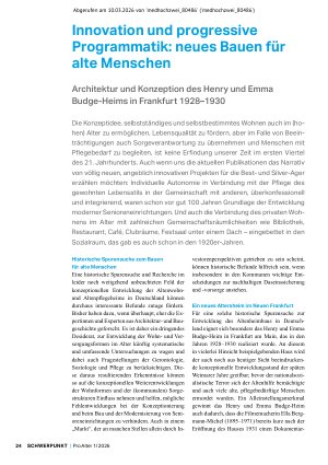 Vorschauseite 2: Innovation und progressive Programmatik: neues Bauen für alte Menschen