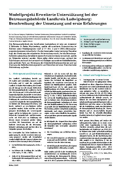 Vorschauseite 1: Modellprojekt Erweiterte Unterstützung bei der Betreuungsbehörde Landkreis Ludwigsburg: Beschreibung der Umsetzung und erste Erfahrungen