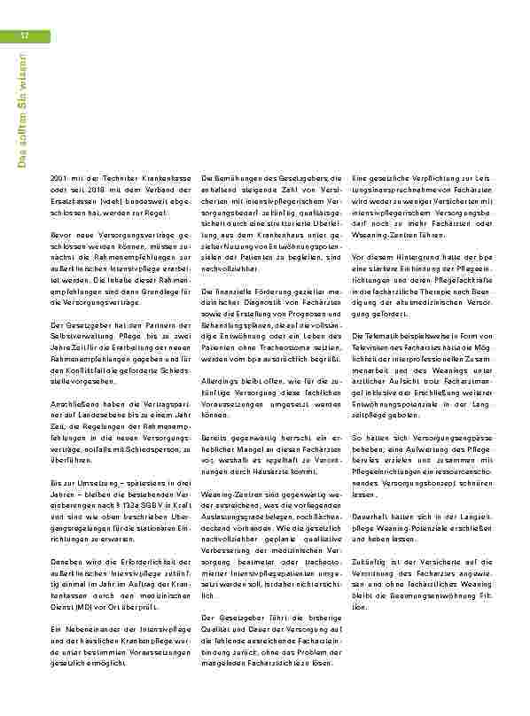 Vorschauseite 3: Ohne fachärztliches Weaning bleibt die Beatmungsentwöhnung Fiktion. Neue gesetzliche Grundlage für zukünftige Intensivpflege.