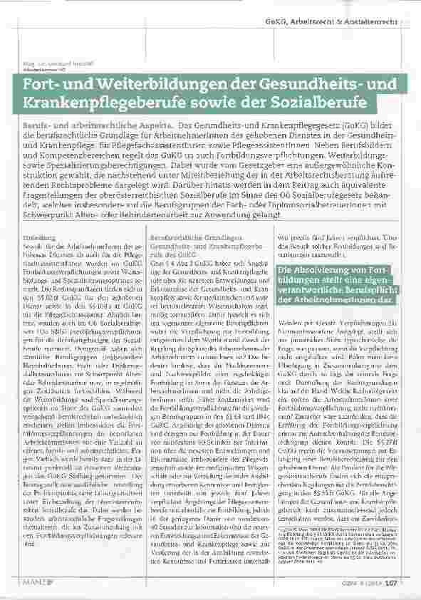 Vorschauseite 1: Fortund Weiterbildungen der Gesundheitsund Krankenpflegeberufe sowie der Sozialberufe