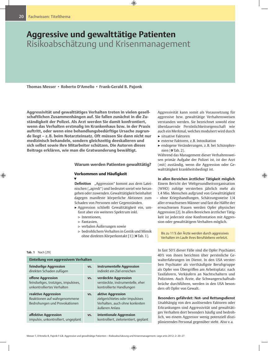 Vorschauseite 1: Aggressive und gewalttätige Patienten – Risikoabschätzung und Krisenmanagement