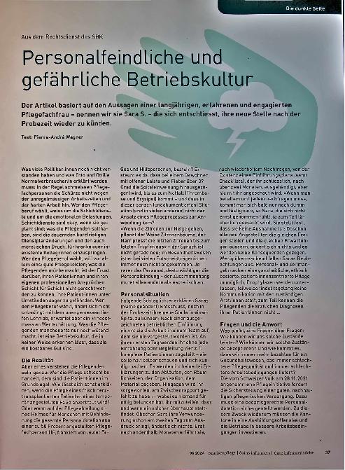 Vorschauseite 1: Personalfeindliche und gefährliche Betriebskultur