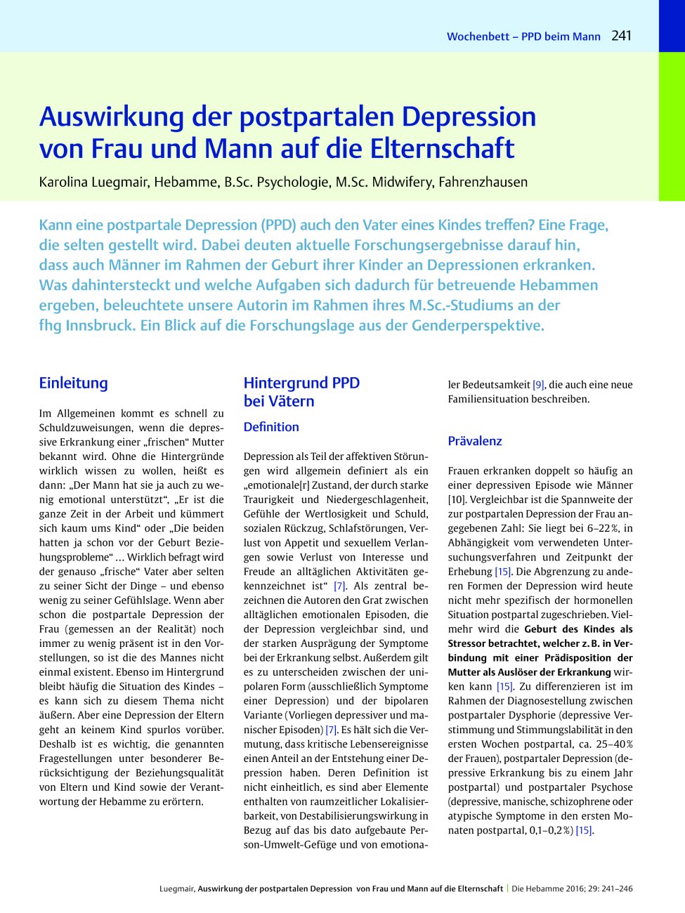 Vorschauseite 1: Auswirkung der postpartalen Depression von Frau und Mann auf die Elternschaft