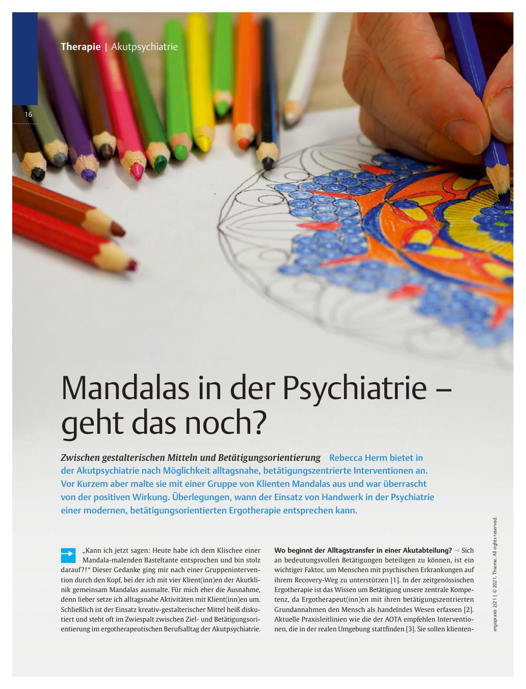 Vorschauseite 1: Mandalas in der Psychiatrie - geht das noch? Zwischen gestalterischen Mitteln und Betätigungsorientierung