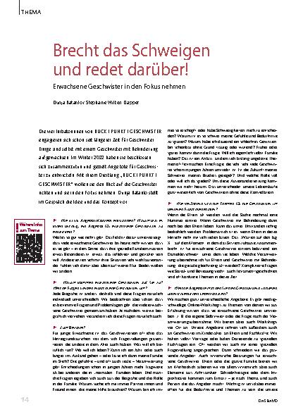 Vorschauseite 1: Brecht das Schweigen und redet darüber! Erwachsene Geschwister in den Fokus nehmen.