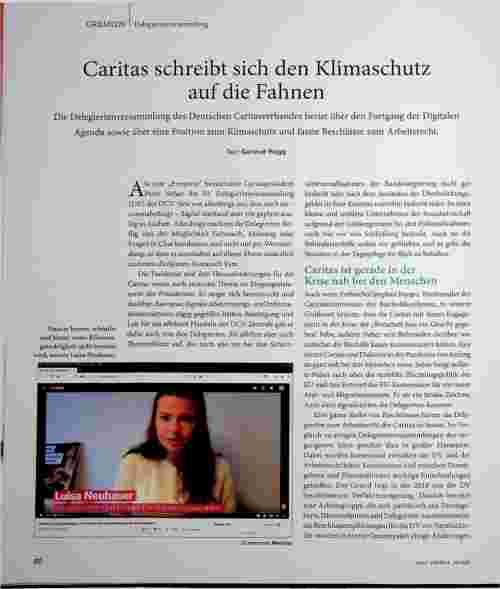 Vorschauseite 1: Caritas schreibt sich den Klimaschutz auf die Fahnen.