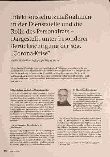 Vorschauseite 1: Infektionsschutzmaßnahmen in der Dienststelle und die Rolle des Personalrats - Dargestellt unter besonderer Berücksichtigung der sogenannten „Corona-Krise“