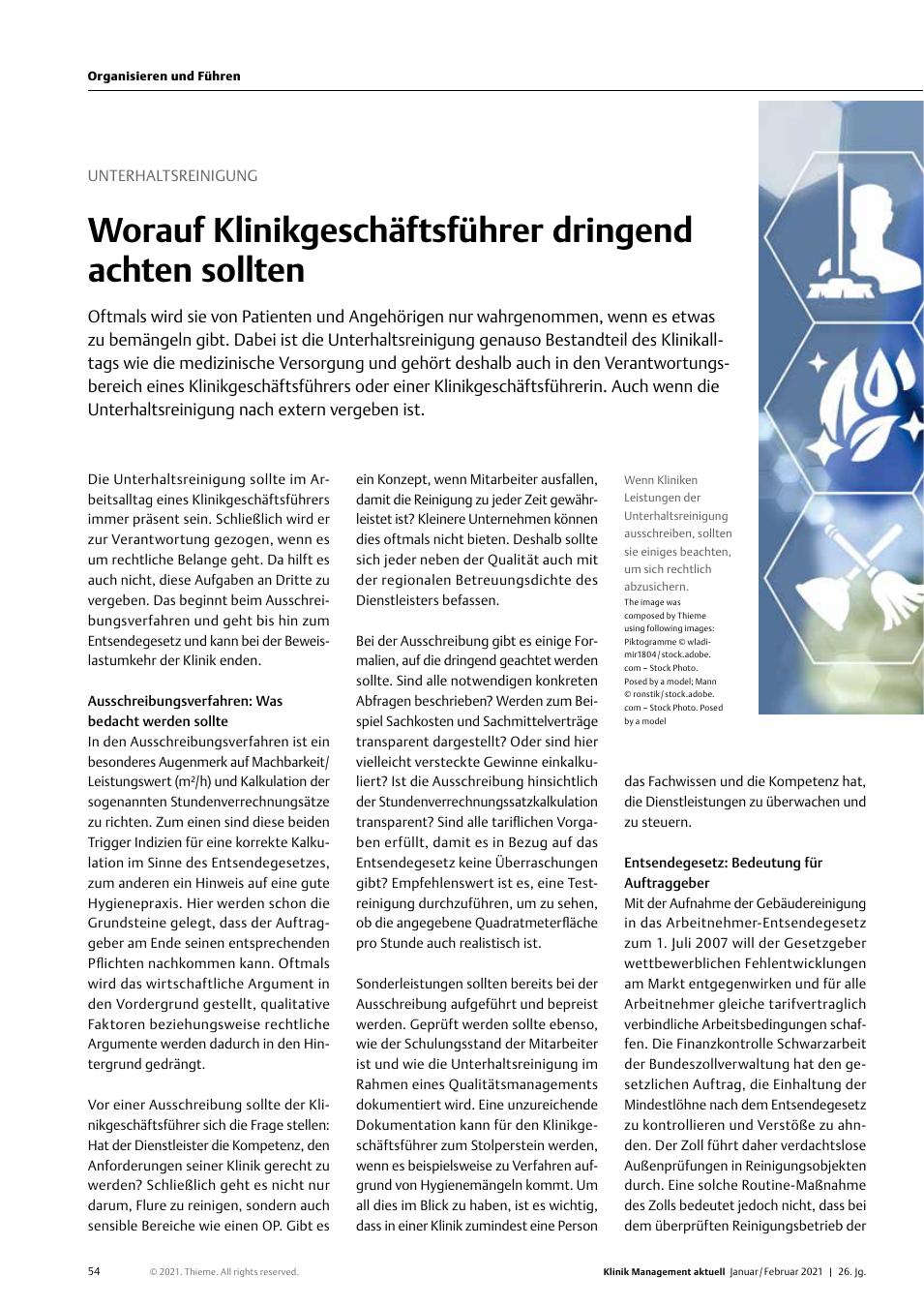 Vorschauseite 1: Unterhaltsreinigung: Worauf Klinikgeschäftsführer dringend achten sollten
