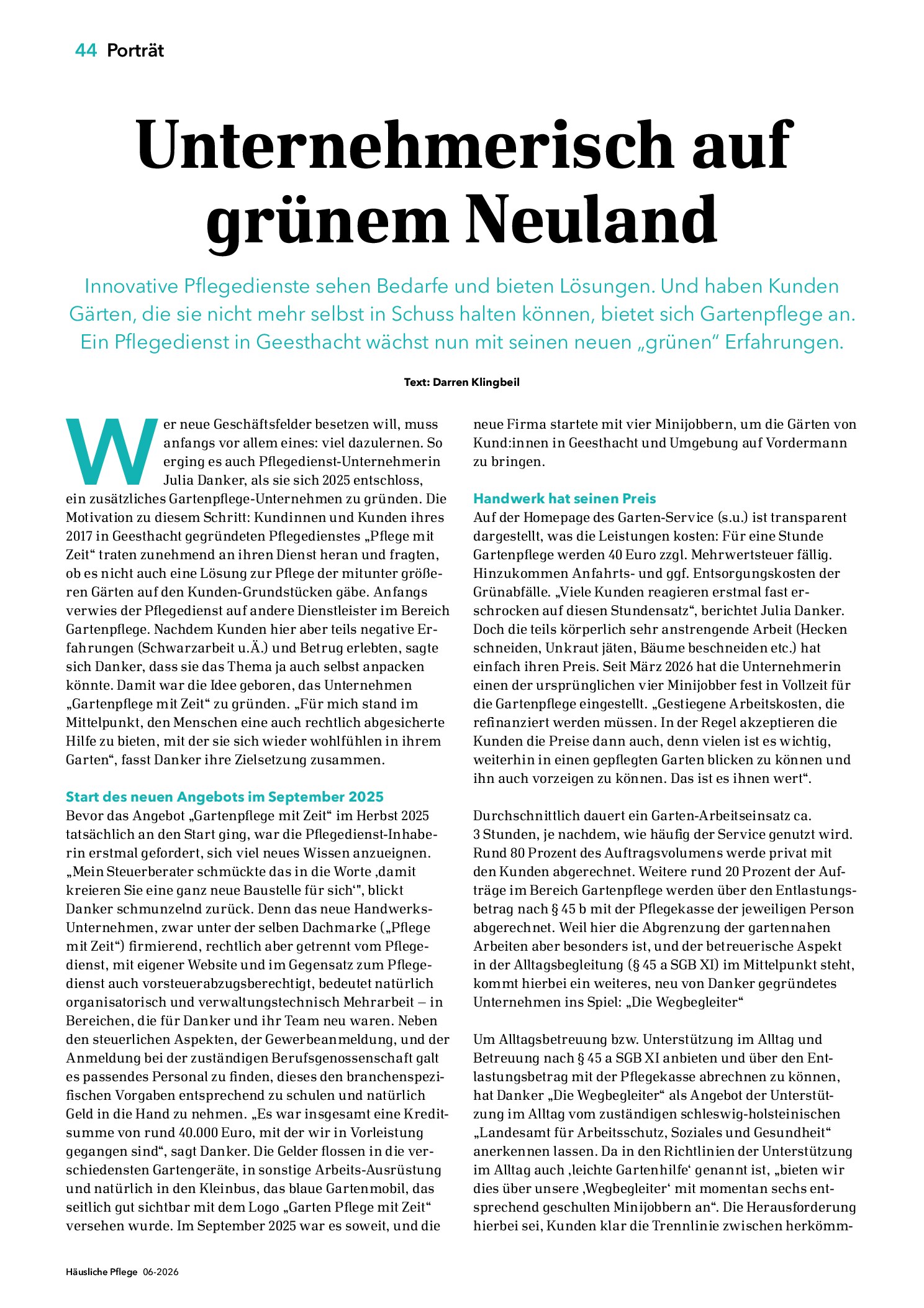 Vorschauseite 1: Unternehmerisch auf grünem Neuland