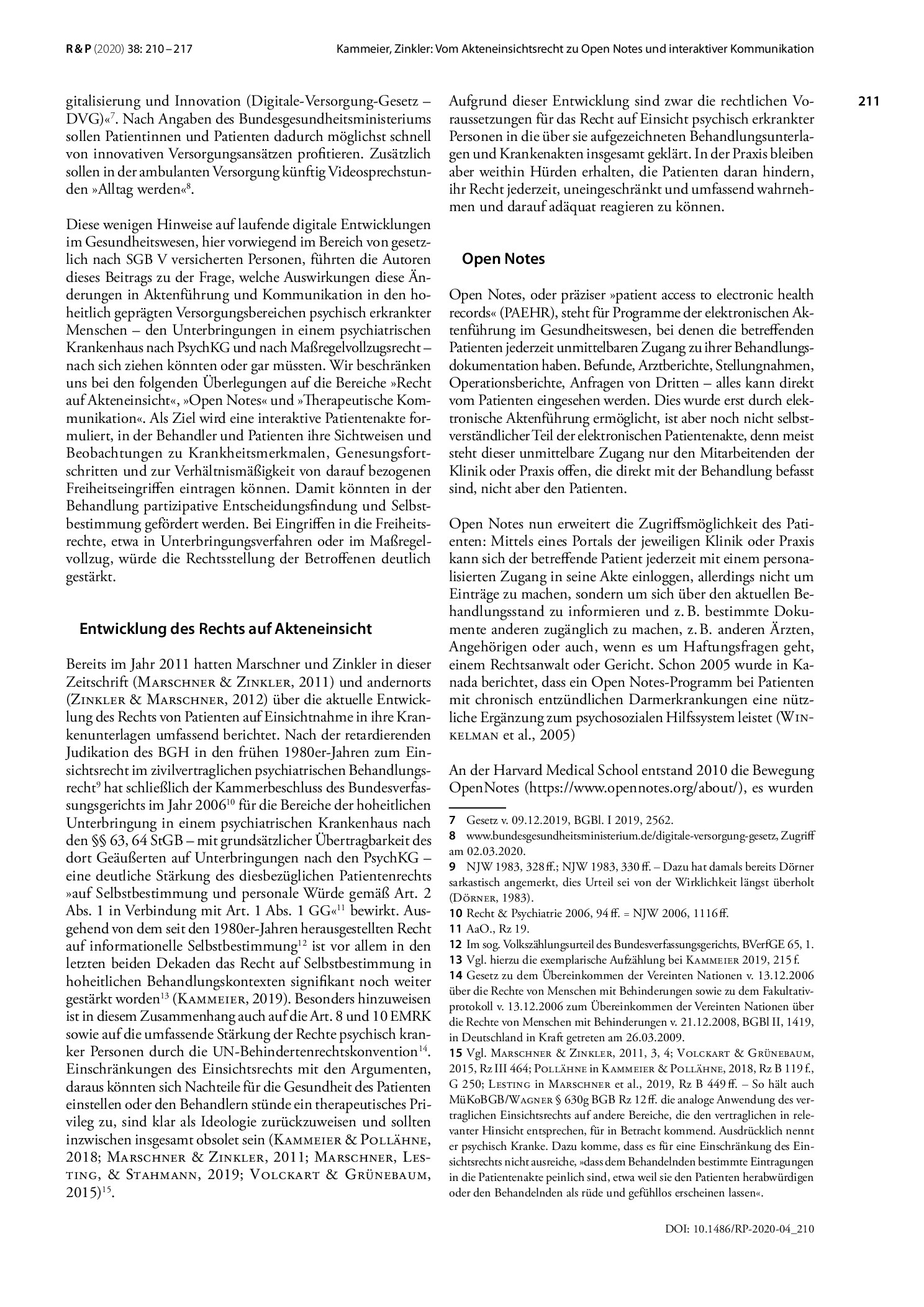 Vorschauseite 2: Vom Akteneinsichtsrecht zu Open Notes und interaktiver Kommunikation in Psychiatrie und Maßregelvollzug