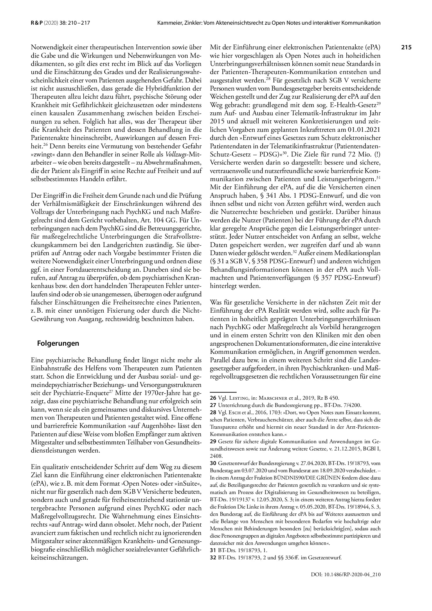 Vorschauseite 6: Vom Akteneinsichtsrecht zu Open Notes und interaktiver Kommunikation in Psychiatrie und Maßregelvollzug