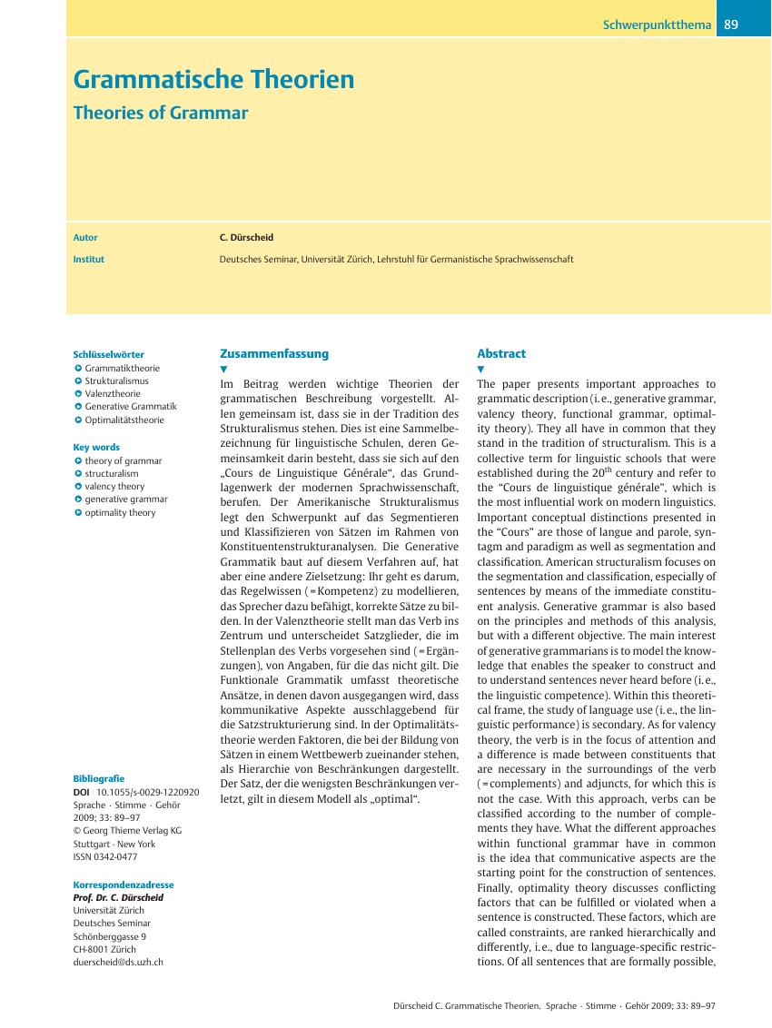 Vorschauseite 1: Grammatische Theorien
