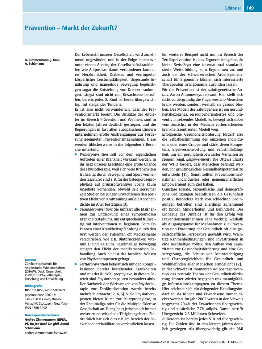 Vorschauseite 1: Prävention - Markt der Zukunft?
