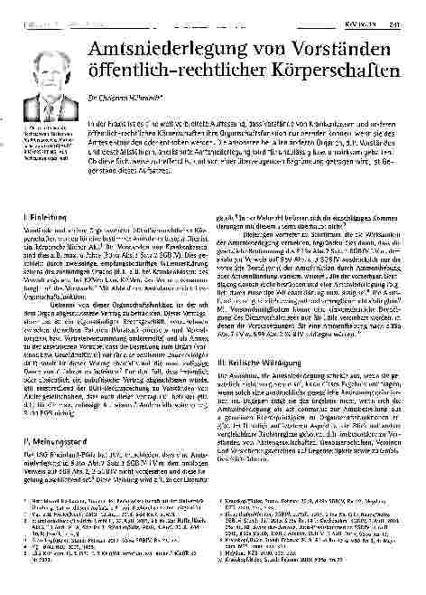 Vorschauseite 1: Amtsniederlegung von Vorständen öffentlich-rechtlicher Körperschaften