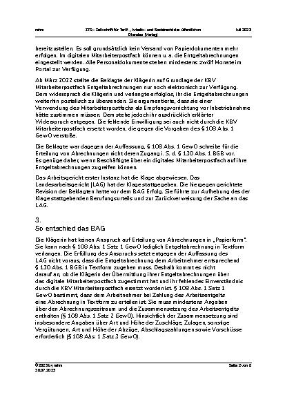 Vorschauseite 2: Die Zulässigkeit der Erteilung digitaler Entgeltabrechnungen durch Arbeitgeber