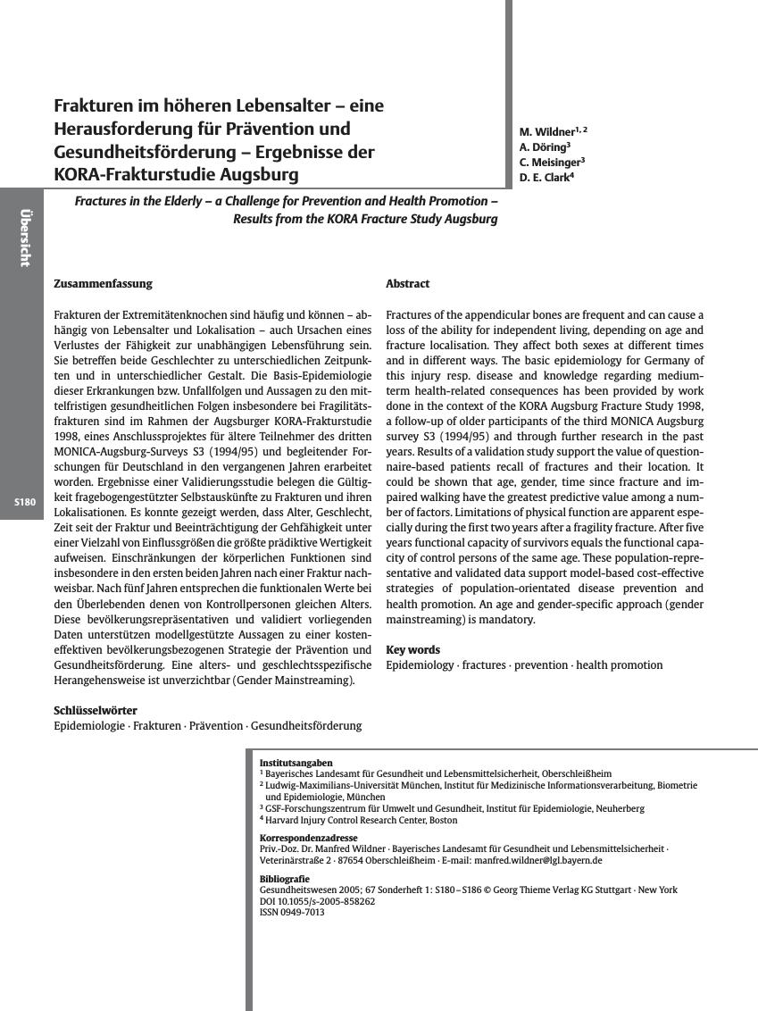 Vorschauseite 1: Frakturen im höheren Lebensalter - eine Herausforderung für Prävention und Gesundheitsförderung - Ergebnisse der KORA-Frakturstudie Augsburg