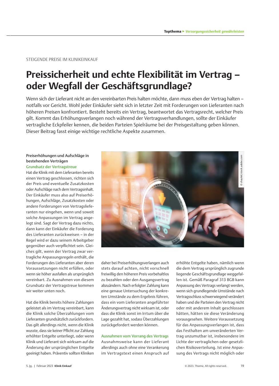 Vorschauseite 1: Steigende Preise im Klinikeinkauf: Preissicherheit und echte Flexibilität im Vertrag – oder Wegfall der Geschäftsgrundlage?