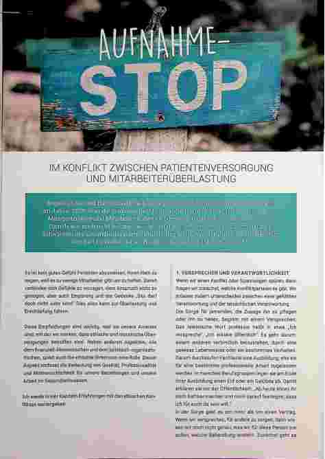 Vorschauseite 1: AUFNAHME STOPP IM KONFLIKT ZWISCHEN PATIENTENVERSORGUNG UND MITARBEITERÜBERLASTUNG