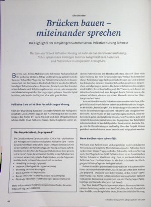 Vorschauseite 1: Brücken bauen - miteinander sprechen Die Highlights der diesjährigen Summer School Palliative Nursing Schweiz