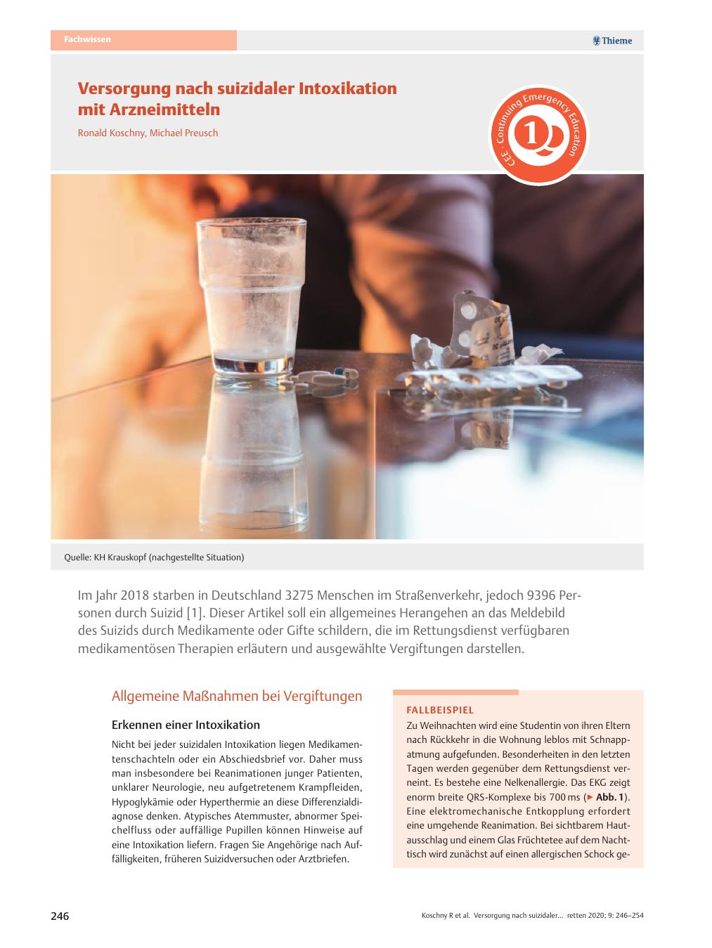 Vorschauseite 1: Versorgung nach suizidaler Intoxikation mit Arzneimitteln