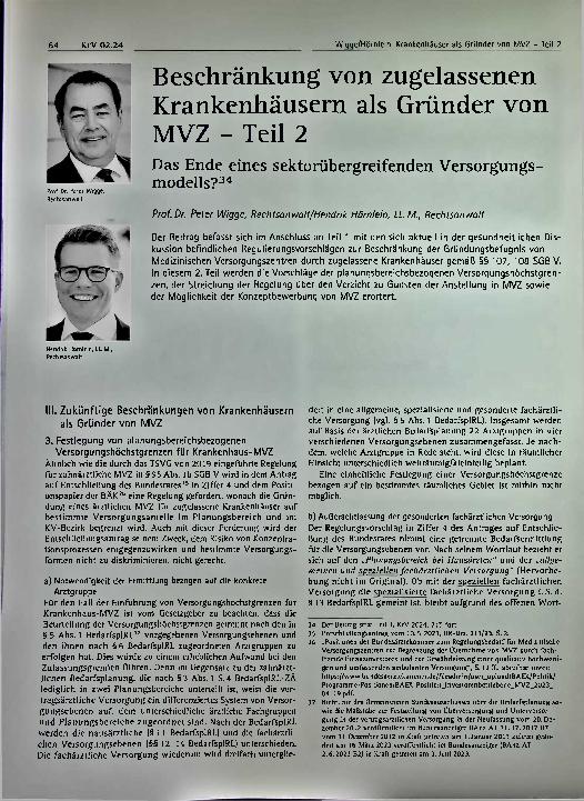 Vorschauseite 1: Beschränkung von zugelassenen Krankenhäusern als Gründer von MVZ - Teil 2 Das Ende eines sektorübergreifenden Versorgungsmodells?