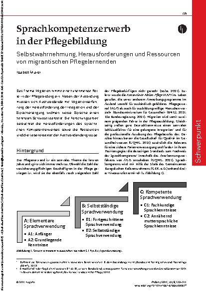 Vorschauseite 1: Sprachkompetenzerwerb in der Pflegebildung: Selbstwahrnehmung, Herausforderungen und Ressourcen von migrantischen Pflegelernenden