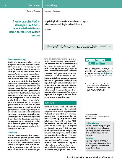 Vorschauseite 1: Physiologische Veränderungen im Alter – was Anästhesistinnen und Anästhesisten wissen sollten