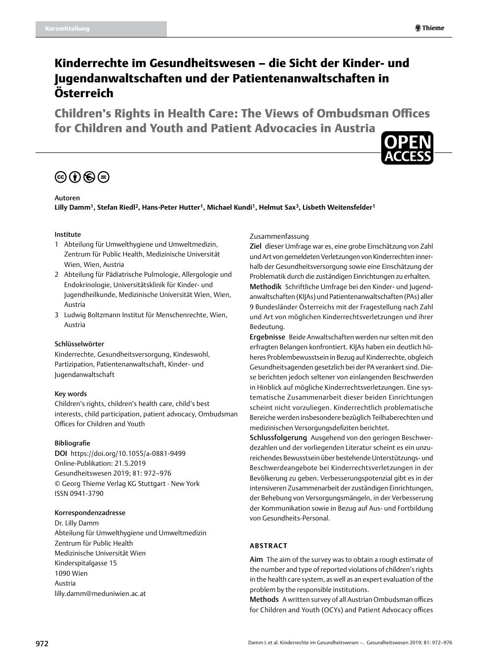 Vorschauseite 1: Kinderrechte im Gesundheitswesen – die Sicht der Kinderund Jugendanwaltschaften und der Patientenanwaltschaften in Österreich