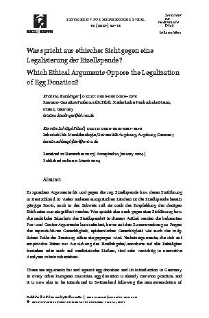 Vorschauseite 1: Was spricht aus ethischer Sicht gegen eine Legalisierung der Eizellspende?