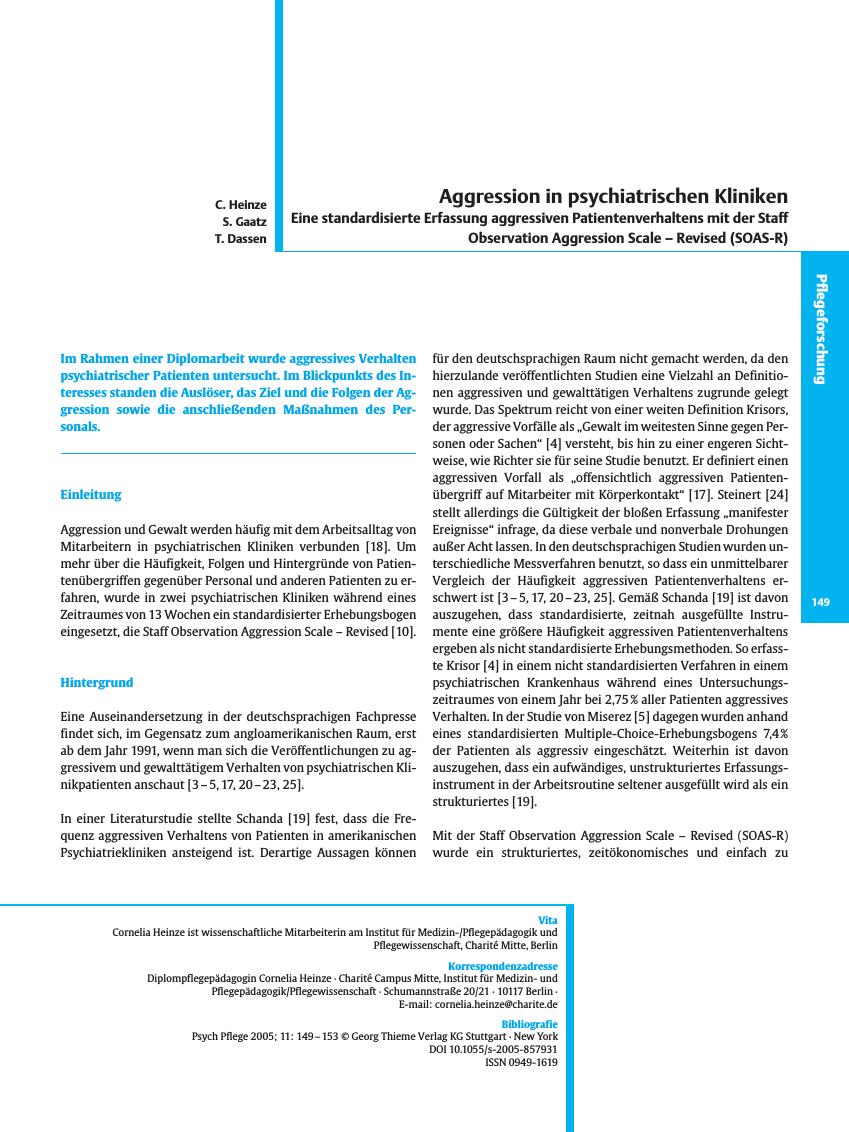 Vorschauseite 1: Aggression in psychiatrischen Kliniken