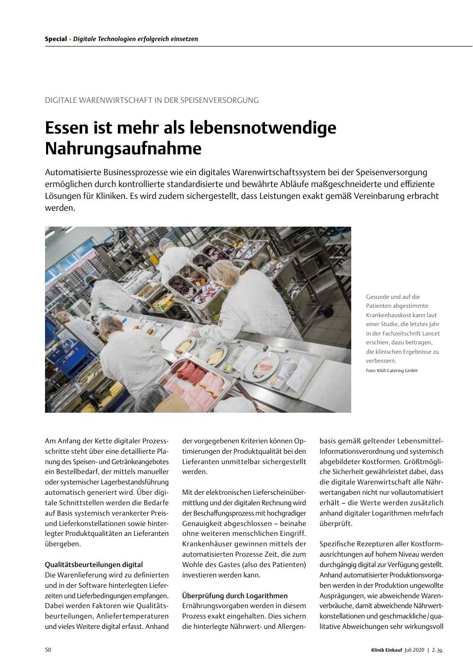 Vorschauseite 1: Digitale Warenwirtschaft in der Speisenversorgung: Essen ist mehr als lebensnotwendige Nahrungsaufnahme.