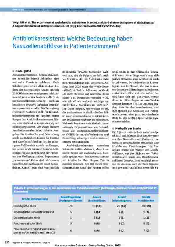 Vorschauseite 1: Antibiotikaresistenz: Welche Bedeutung haben Nasszellenabflüsse in Patientenzimmern?