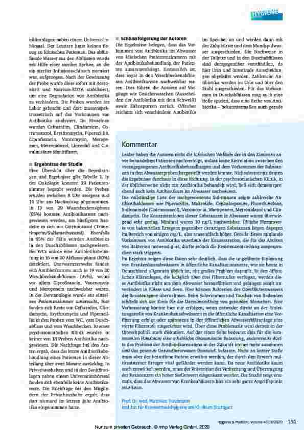 Vorschauseite 2: Antibiotikaresistenz: Welche Bedeutung haben Nasszellenabflüsse in Patientenzimmern?