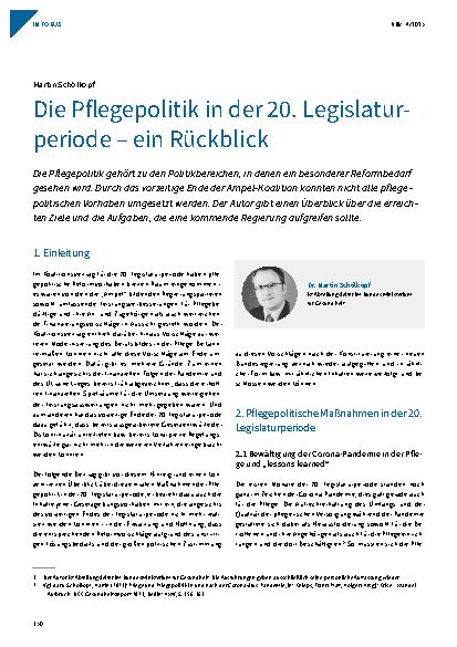 Vorschauseite 1: Die Pflegepolitik in der 20. Legislaturperiode – ein Rückblick