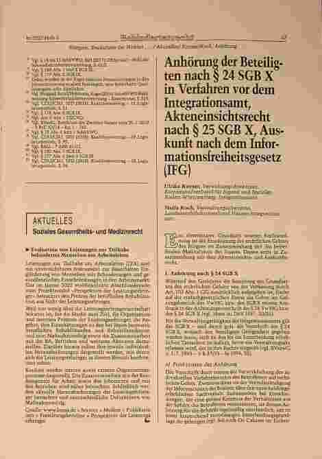 Vorschauseite 1: Anhörung der Beteiligten nach § 24 SGB X in Verfahren vor dem Integrationsamt, Akteneinsichtsrecht nach § 25 SGB X, Auskunft nach dem Informationsfreiheitsgesetz (IFG)
