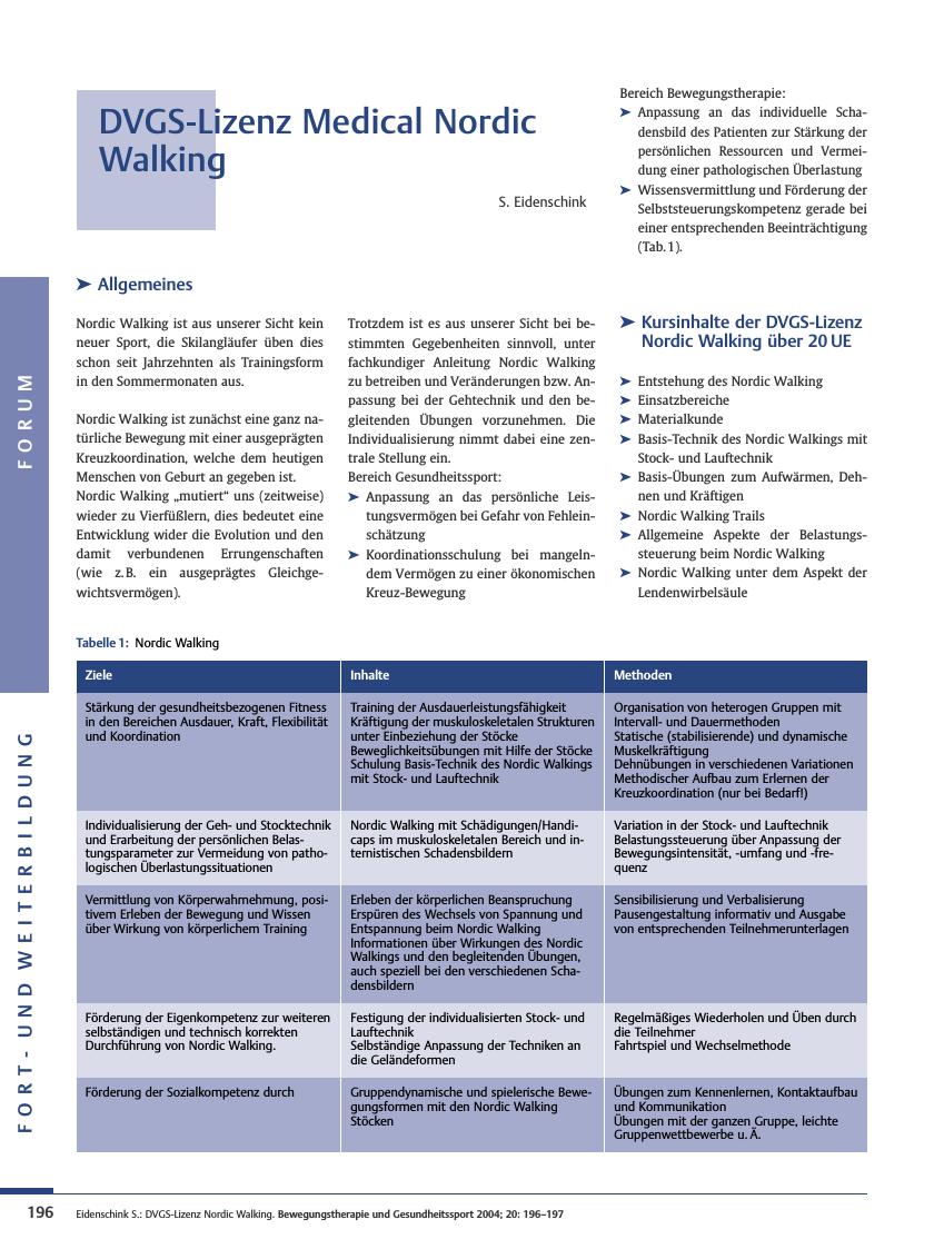 Vorschauseite 1: DVGS-Lizenz Medical Nordic Walking