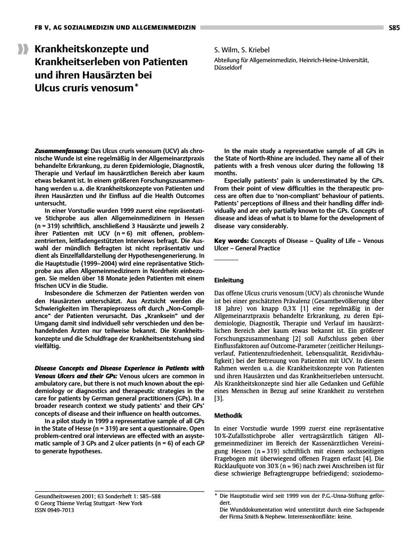 Vorschauseite 1: Krankheitskonzepte und Krankheitserleben von Patienten und ihren Hausärzten bei Ulcus cruris venosum*