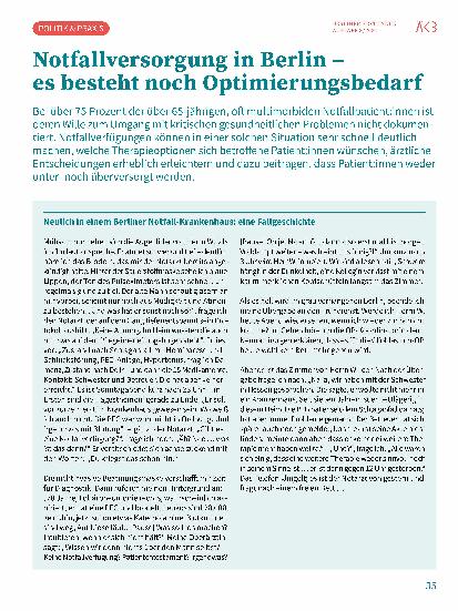 Vorschauseite 1: Notfallversorgung in Berlin – es besteht noch Optimierungsbedarf