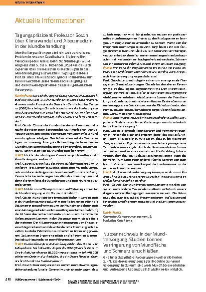 Vorschauseite 1: Tagungspräsident Professor Gosch über Klimawandel und Altersmedizin in der Wundbehandlung