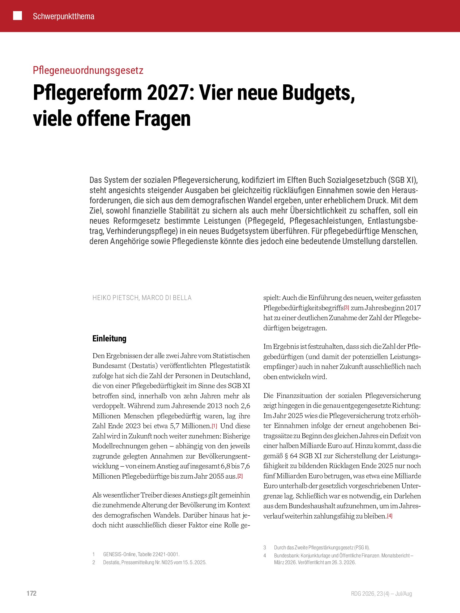 Vorschauseite 1: Pflegereform 2027: Vier neue Budgets, viele offene Fragen