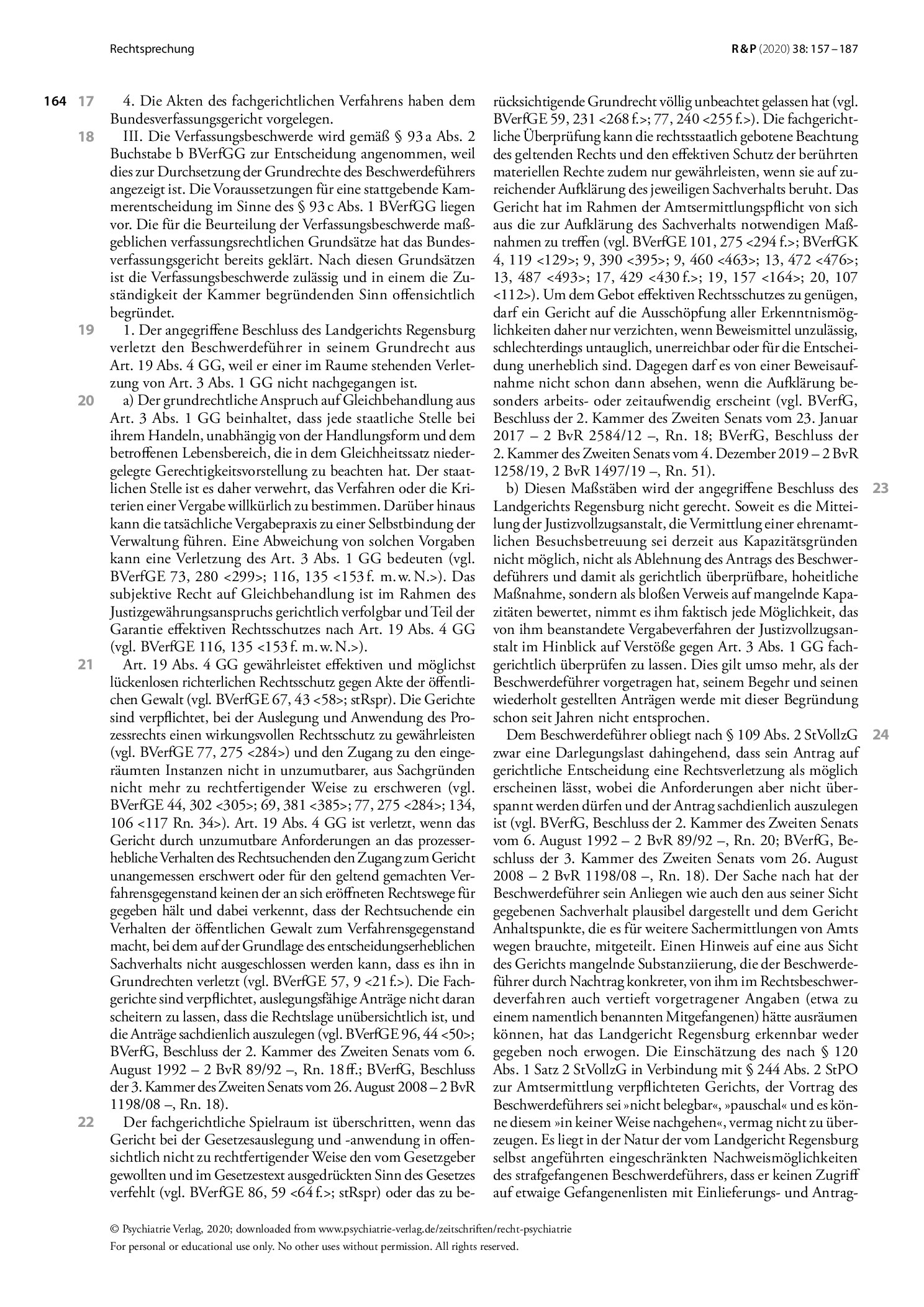 Vorschauseite 4: Unzureichende fachgerichtliche Sachaufklärung hinsichtlich der Vermittlung einer ehrenamtlichen Besuchsbetreuung im Rahmen des Justizvollzugs