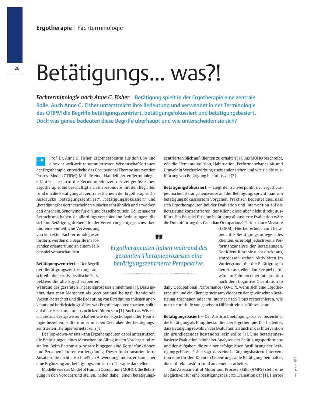 Vorschauseite 1: Betätigungs? was?! ? Fachterminologie nach Anne G. Fisher