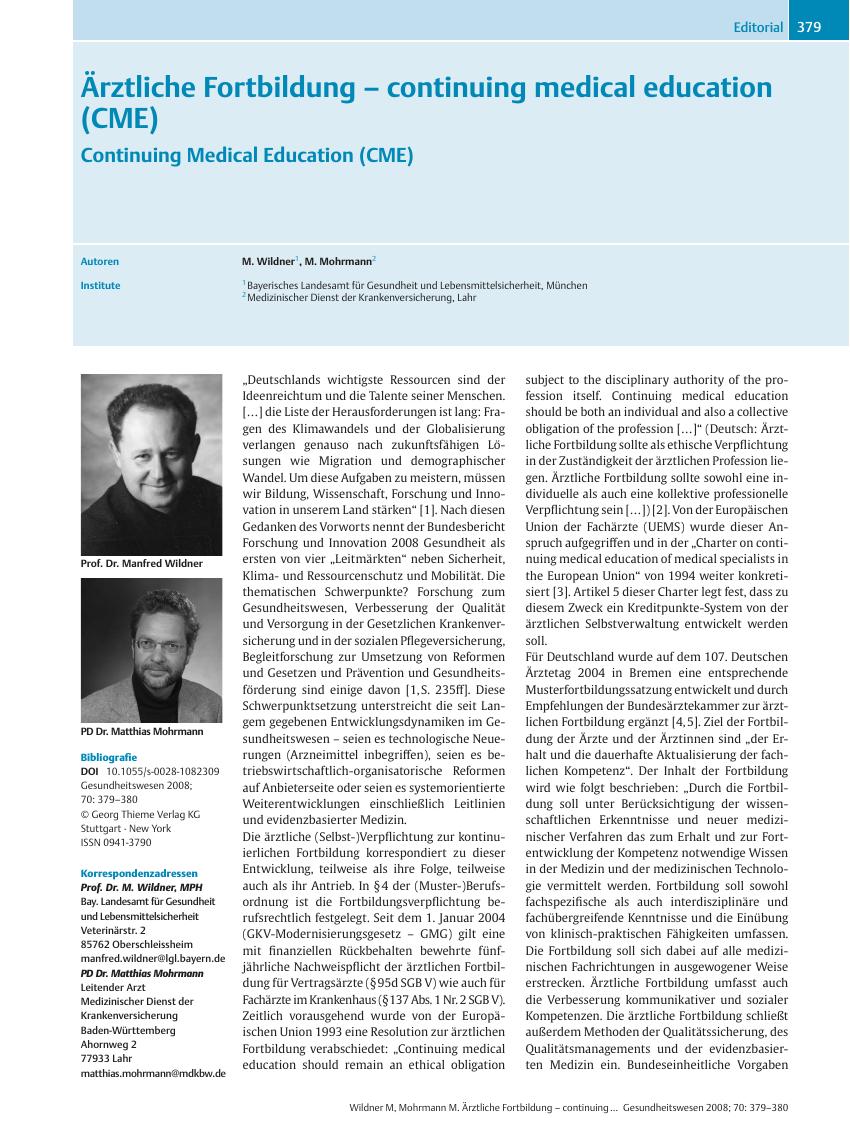 Vorschauseite 1: Ärztliche Fortbildung – continuing medical education (CME)