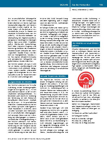 Vorschauseite 2: Der Wissenschaftliche Arbeitskreis Neuroanästhesie (WAKNA) stellt sich vor