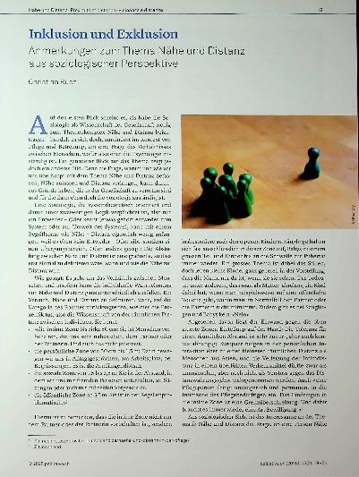 Vorschauseite 1: Inklusion und Exklusion Anmerkungen zum Thema Nähe und Distanz aus soziologischer Perspektive
