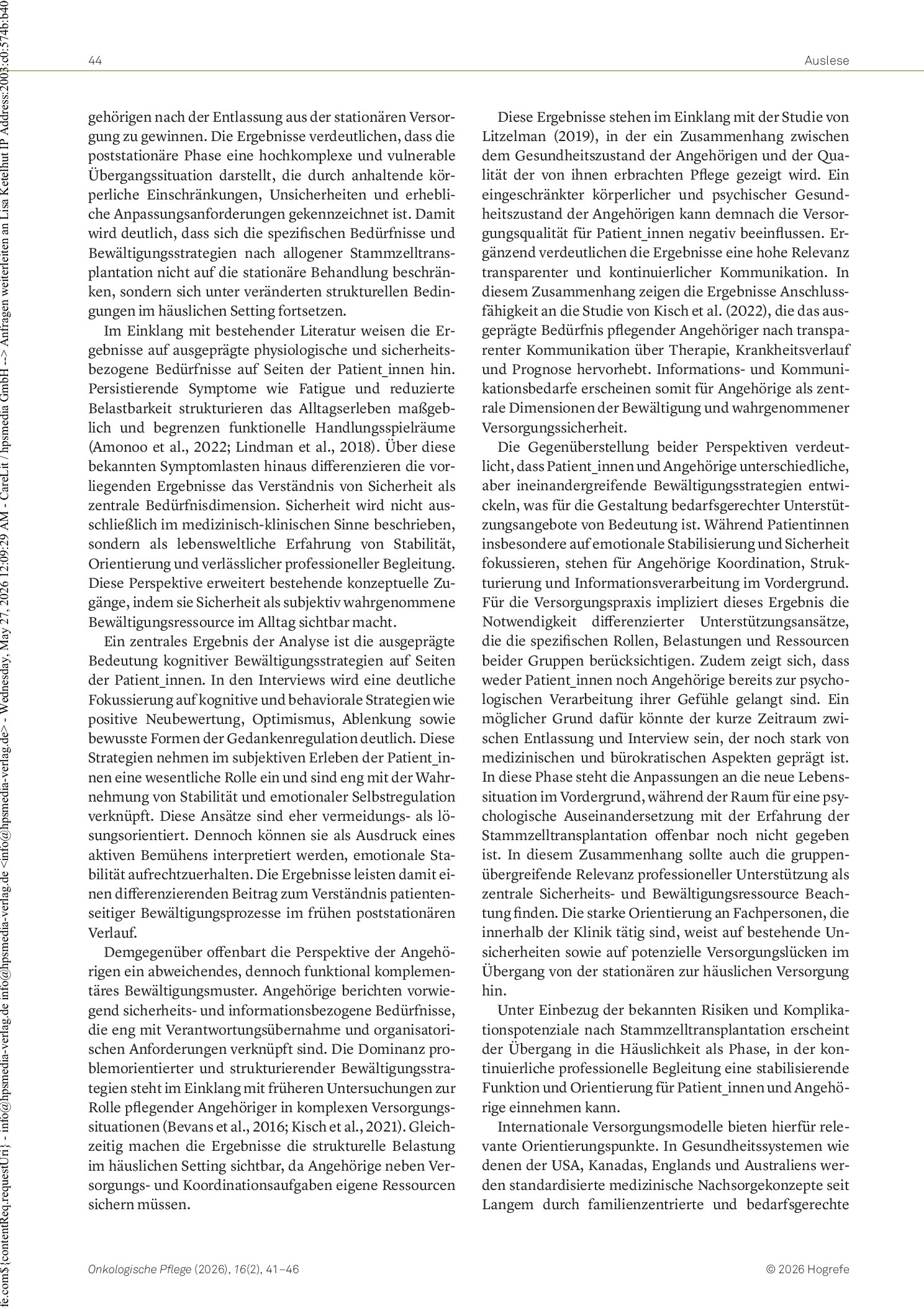 Vorschauseite 4: Zu Hause nach der Stammzelltransplantation – eine qualitative Studie