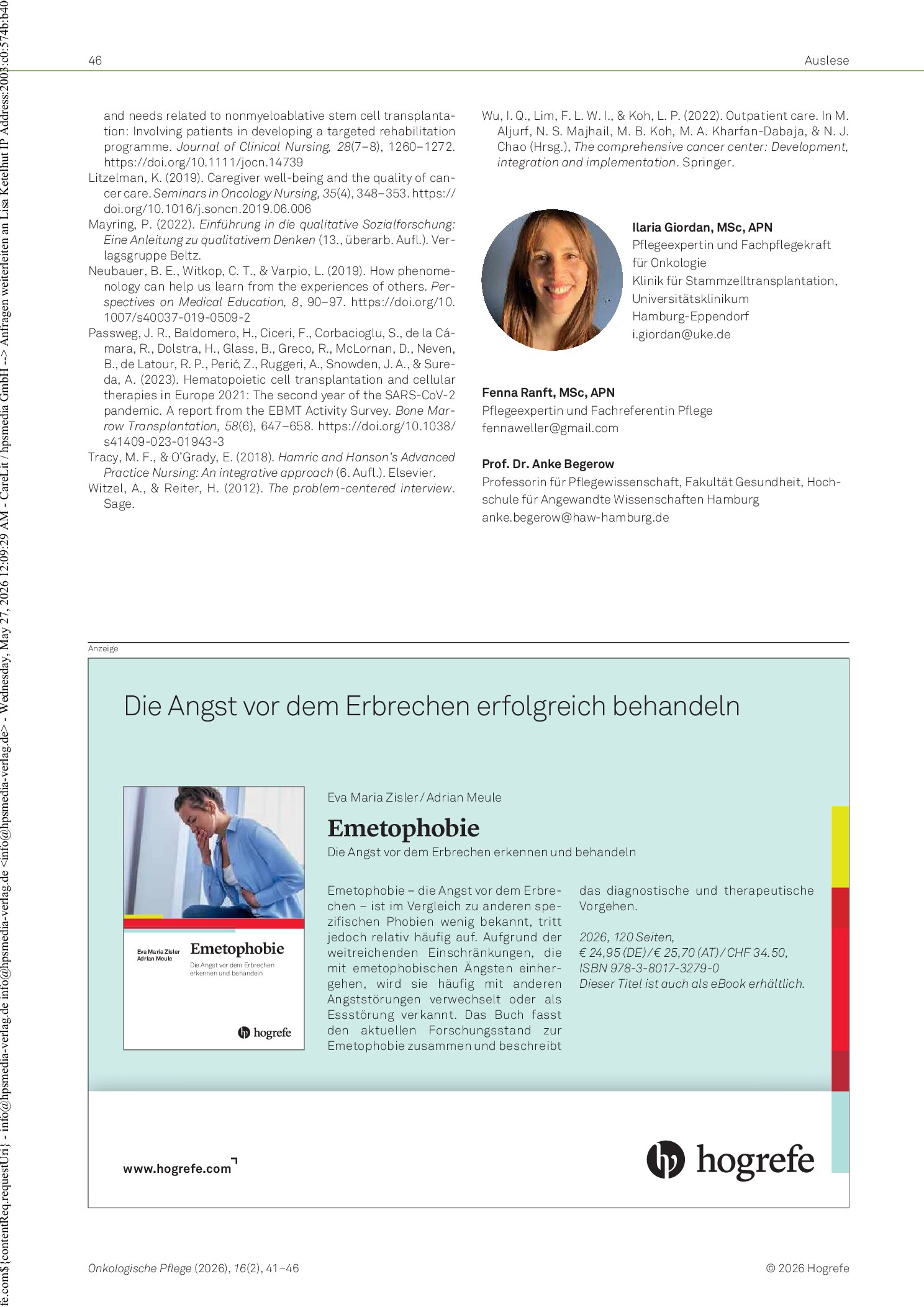 Vorschauseite 6: Zu Hause nach der Stammzelltransplantation – eine qualitative Studie