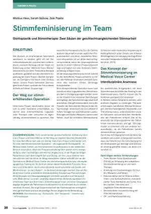 Vorschauseite 1: Stimmfeminisierung im Team Glottoplastik und Stimmtherapie: Zwei Säulen der geschlechtsangleichenden Stimmarbeit